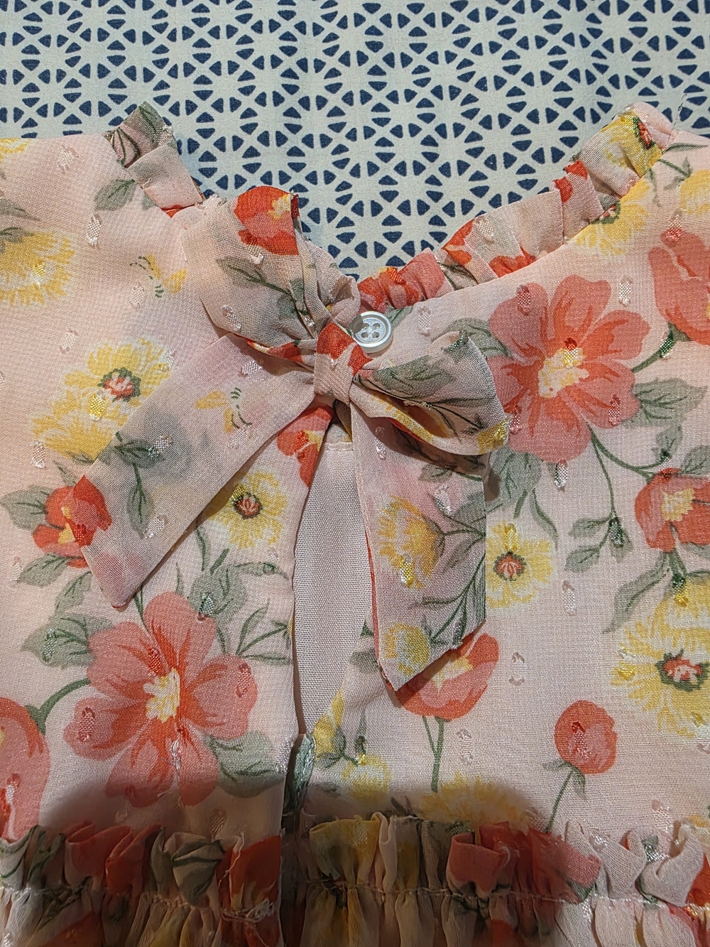 Girls' Peach Floral Ruffle-Sleeve Dress - Picture 8 of 10